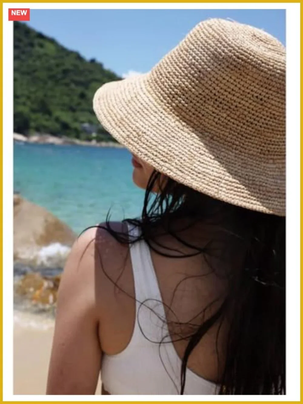 Handwoven Raffia Straw Bucket Hat UPF 50+ Foldable Sun Hat